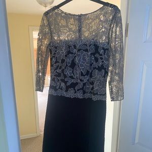 Navy and gold lace dress from Tadashi Shoji